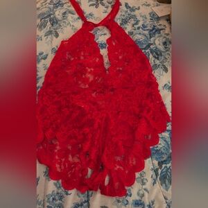 Red Lace Halter Bodysuit, Baby Dolls